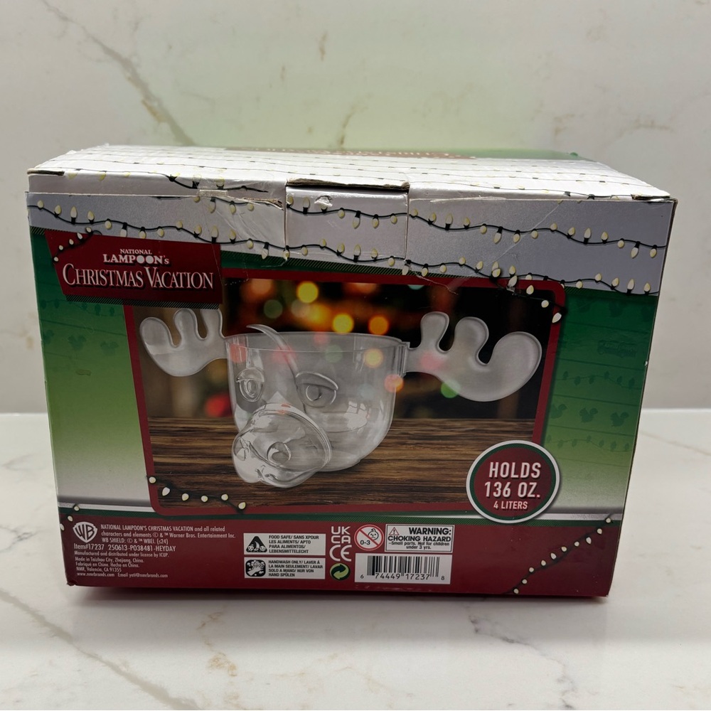National Lampoon Christmas Vacation Marty Moose Clear Plastic Antler Punch Bowl